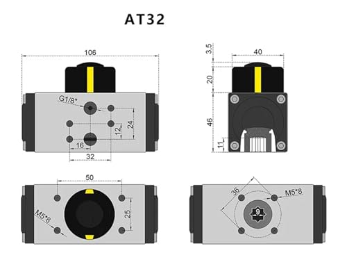 Actuador neumático AT32 de doble efecto para un control automático preciso de válvulas 6