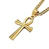 HZMAN Men's Stainless Steel Coptic Ankh Cross Necklace Retro Religious Egyptian Cross Pendant Necklace Jewelry Gift (Gold) #1