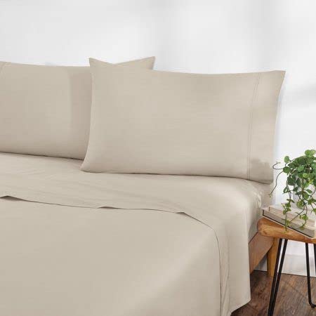 Image of Flat Bed Sheet with 2 Pillow Covers 600 Thread Count 100% Egyptian Cotton Bedsheet Super King Size Beige Comfortable & Durable Sheet