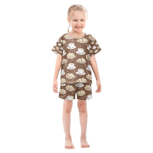 senya Croissants Coffee Cups Br Summer Pajamas Set Short Cotton Sleepwear 2 Piece3