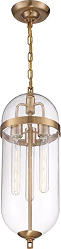 Nuvo 60/6913 Fathom Pendant Fixture Natural Brass Finish with Clear Glass, 3 Light