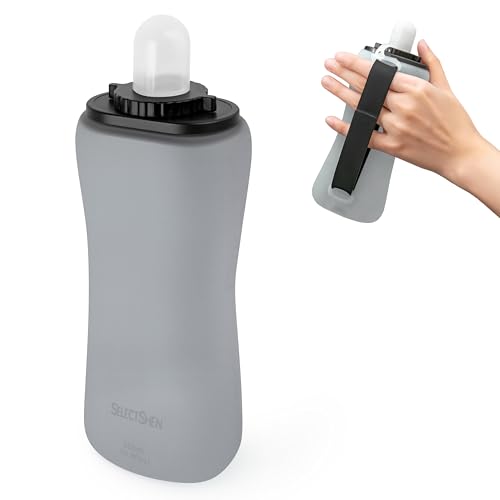 SELECTSHEN Handheld Running Water Bottle, Collapsible Water Bottle 350mL,Silicone Foldable,