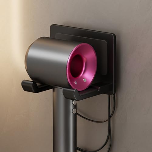 FANXIYA Supporto per Asciugacapelli in Alluminio Aeronautico, Porta Phon Senza Foratura, Supporto da Incollare, Supporto da Parete per Asciugacapelli (Nero)