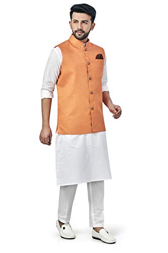 Image of BE ACTIVE 100% Cotton Solid Pattern Trendy Comfortable Stylish Full Sleeve Kurta Pajama Set with Jacket Nehru Style Koti for Men's ||