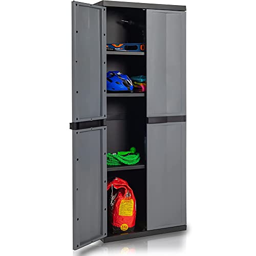 STAKMANN Kleiderschrank mit 2 Türen und 4 verstellbaren Regalen, warm- und kaltbeständig, aus Kunstharz für Außen- und Innenbereich, Maße: 37 x 65 x 165 cm Cover