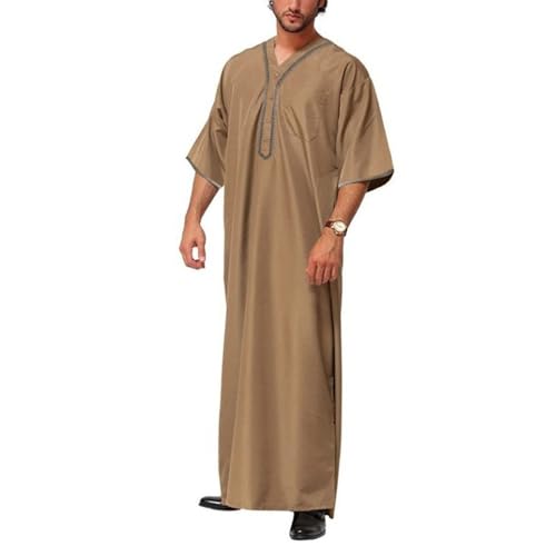 ZHKX Robe Musulmane Chemise À Manches Courtes De Couleur Unie Pour Hommes Moyen Orient Arabie Dubaï Malaisie Voyage, Party Prayer Robe(Style1,3XL)