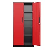 Bonusall 72' Metal Garage Storage Cabinet - 900lbs Heavy Duty Steel Cabinet with 3-Point Locking System & 4 Adjustable Shelves, Lockable Tall Storage for Garage, Office, Warehouse - Black & Red