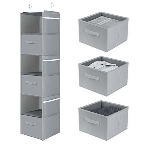 Coastal Rose 6 Shelf Hanging Closet Organizer With Drawers,Foldable Hanging Closet Organizers And Storage,Closet Hanging Storage Shelves With Pockets,Hanging Clothes Storage Organizer,Grey #TOP28