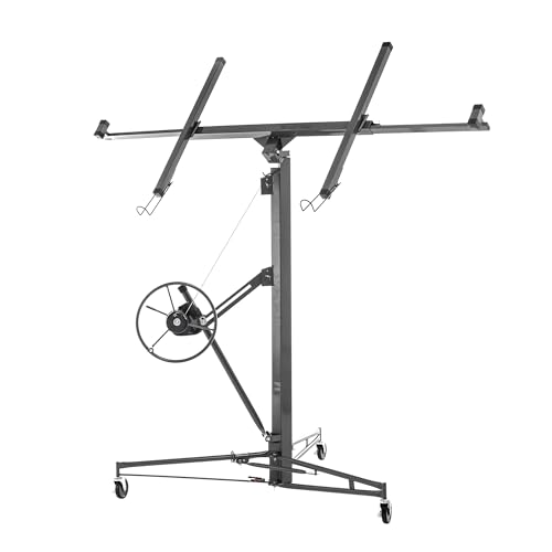 ECLIVON XXL Plattenheber Klappbar bis max. 68 kg für Trockenbau, max. Breite 2,90 m, Arbeitshöhe Höhenverstellbar 180-470 cm, Hebewerkzeug Heber für Innenausbau, 3 Räder mit Feststellbremse, Grau