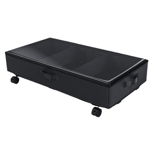 BESTYASH Organizador de Ropa bajo Cama con Ruedas y Caja de Almacenaje Compartimentos Bolsa Resistente para Ropa Edredones y Juguetes Diseño con Ventana Visible Negro