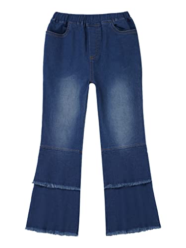 JanJean Kids Girls Bell Bottom Jeans Ruffle Flare Raw Hem Denim Pant Trousers High Waisted Wide Leg Pants Casual Leggings3