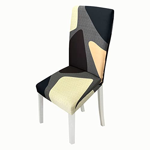 Image of House of Quirk Elastic Chair Cover Stretch Removable Washable Short Dining Chair Cover Protector Seat Slipcover (Pack of 1, Brown Cubes)