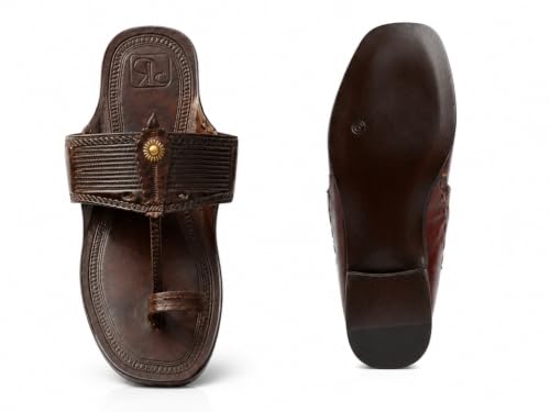 Image of Men's Luxury Handcrafted Genuine Leather Kolhapuri Slippers -B- E43 BROWN