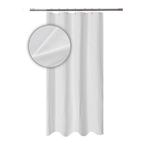 Image of Barossa Design Small RV Shower Curtain Waffle Weave 36 x 64 Inches for Travel Trailer and Camper - 230GSM Heavy Fabric, Water Repellent, Washable, White, 36x64