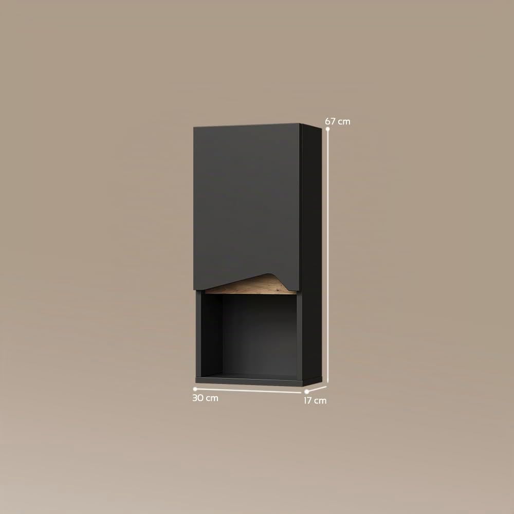 Livinity Armario de baño Timavo, Antracita, 30 x 67 cm | con puerta y compartimento abierto