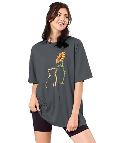 Image of SHODOX Bio-Washed Anti Bacterial 100% Pure Cotton Women's Oversized Aesthetic Premium Printed T-Shirt | Cozy Soft, Less Wrinkles Loose Fit, Drop Shoulder, Korean Baggy Style Tees for Girls