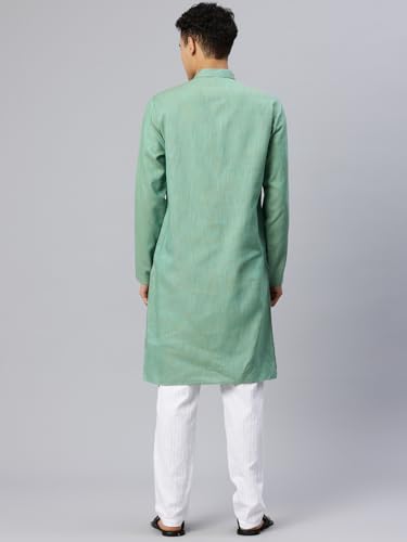 Image of Majestic Man Men's Cotton Regular Fit Traditional Mandarin Collar Ethnic Motifs Solid Long Kurta