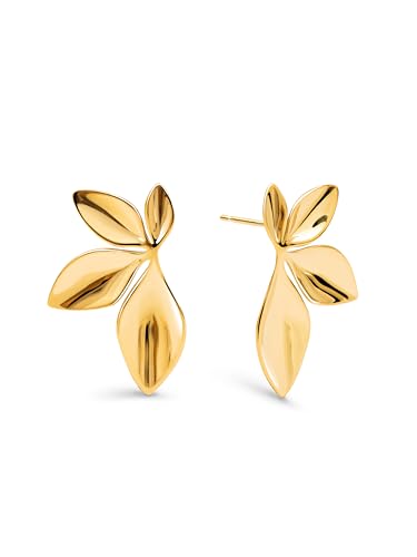 SINGULARU - Pendientes Camila. Acero con Acabado en Baño Oro de 18Kt. Motivo Flor y Cierre de silicona bañado en Oro de 18kt. Joyas para Mujer