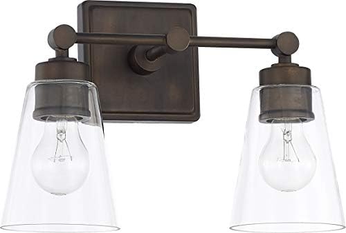 Capital Lighting 121821OB-432 Rory Clear Glass Bath Vanity Wall Mount, 2-Light 200 Total Watts, 10" H x 14" W, Old Bronze