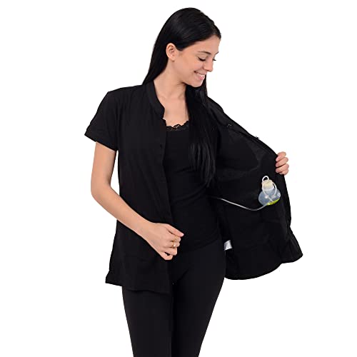 Post Mastectomy Shirt -Band Collar Button Down Blouse with Drain Pockets for Drainage Management - Women's Recovery Clothing3