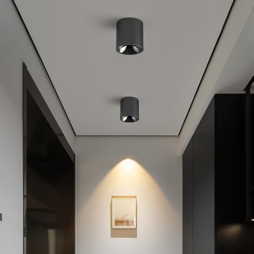 Image of 24W LED Dimmable Black Ceiling Spot Light 4.92'' Aluminum CRI90 3000KCylinder Spotlight Indoor Modern Minimalist Focus Black Ceiling Down Light Fixture for Living Room Hallway Foyer