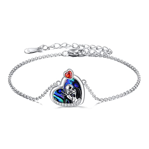 LILALO Nightmare Bracelet Sterling Silver Abalone Shell Jack and Sally Bracelet Skull Jewelry