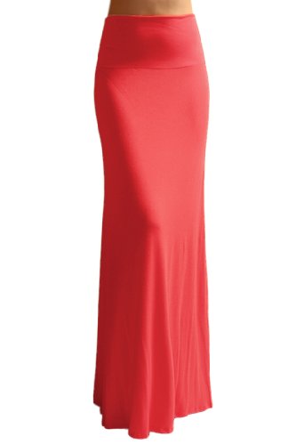 Azules Women's Rayon Span Maxi Skirt - Coral-Pink M