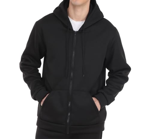 Men Zip Up Jacket Fall Thin Jackets Solid Color Zip-up Sweatshirts Hoodies Casual Zipper Hoodie(Black,Large)