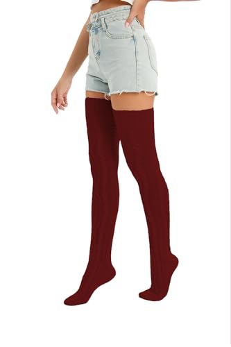 Image of YELAIVP Women's Thigh High Socks Over Knee Cable Knit Boot Stockings Winter Long Warm Leg Warmers