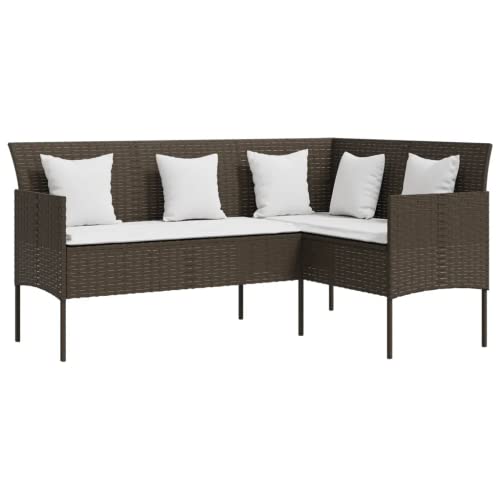 Image of DEVOKO 6-Piece Outdoor Patio Furniture Set All-Weather Wicker Sectional Sofa, Dining Table, Ottomans(Dark Brown Rattan & White Cushions)