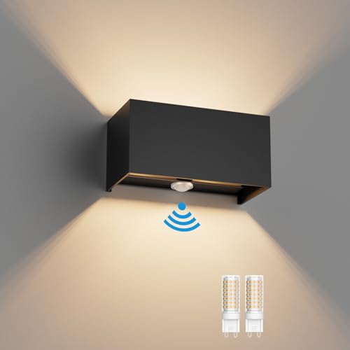 Klighten 1PCS 18W Applique Murale Extérieur avec Détecteur de Mouvement IP54 Éclairage Mural Intérieur avec Angle de Faisceau Réglable, avec Ampoule LED...
