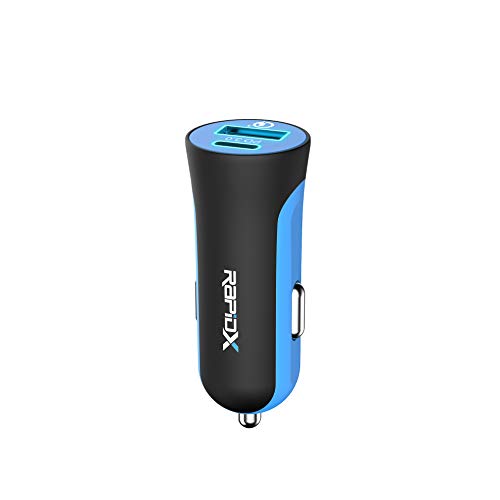 RapidX X2PD 30W USB-C PD Compact & Fast Dual Car Charger iPhone 14/13 / 12/11 / X / 8, Samsung Galaxy S22 S21 S20 S10 Note - Blue