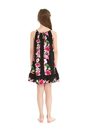 Girl Hawaiian Round Neck Dress in Pink Hibiscus Vine2