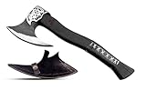 NovaHaven Handgefertigte Dekorative Axt – Klinge aus Kohlenstoffstahl mit Eschenholzgriff – Verschiedene Klingendesigns mit Ledergriff – Inkl. Schutzhülle – 4 Varianten (Curved Blade)