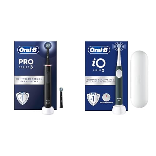 Oral-B Pro 3 3000 Cepillo de Dientes Eléctrico con Mango Recargable y 2 Cabezales, + iO 2 Cepillo de Dientes Eléctrico Negro Noche