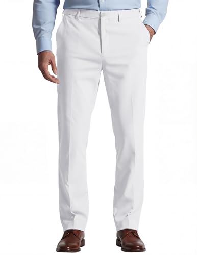 COOFANDY Mens Premium Comfort Dress Pants Flexible Waist Work Suit Pants- Regular and Big & Tall White