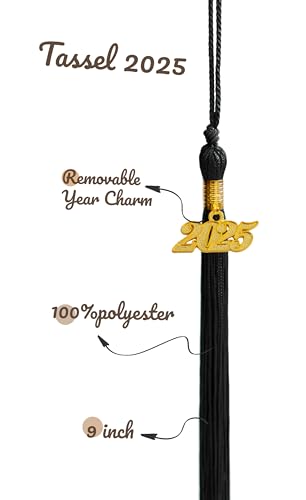 Image of Graduation Single Color Tassel with Date Drop 2025(Black Tassel,Gold Charm)