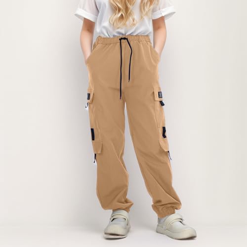Generic Boys Sweatpants 5t Casual High Waisted Drawstring Loose Fit Pockets Kids Cargo Sweatpants Girls (Khaki, 8-9 Years)3