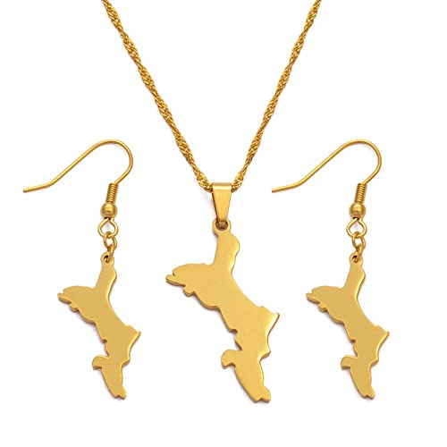 Ensemble De Collier Pendentif Mahe Seychelles Map - Boucle D'Oreille 3Pcs Costume Contour National Bijoux Hip-Hop, Chaîne Fine De Charme De Style Ethnique, Cadeaux Patriotiques Pour Femmes/Fille