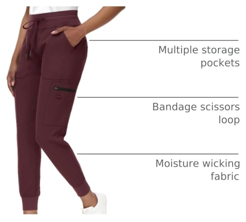 Image of MIVEI High Waisted Jogger Style Scrub Pants for Women - 8 Pockets Medical Bottoms Tapered Yoga Waistband Ribbed Ankle Cuffs