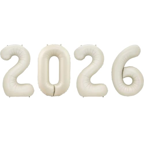 Image of 2026 Beige Foil Balloons, 32Inch, Cream White | Huge Nude Foil Number 2026 Balloons, Birthday Party,Happy New Year Eve, Graduation, Christmas Decorations