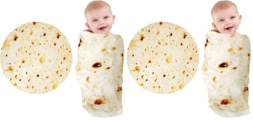 Image of Burrito Baby Blanket, Tortilla Swaddle Blanket, Taco Blanket for Newborn Toddler, 285 GSM Soft Flannel Wearable Wrap Funny Gifts for Baby Shower & First Christmas Boy Girl 0-3 6 9 Months (Pack of 2)