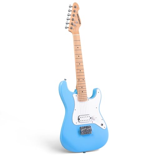 SONICAKE Guitarra Eléctrica para Niños 30', Cuerpo de Madera Maciza con Pastilla Humbucker, Mástil y Diapasón de Madera de Una Pieza, Guitarra Junior QGT-50 (Azul)
