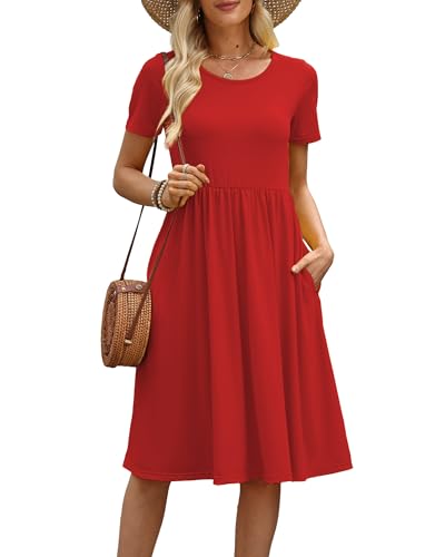 Image of COSSEN Women's 2026 Summer Midi Dress Crew Neck Short Sleeve