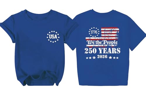 Image of AMWIPE Boys Girls USA Shirt Kids 250 Anniversary USA Shirts American Flag Tshirt 4th of July Outfits Cute Patriotic Top 6-14y