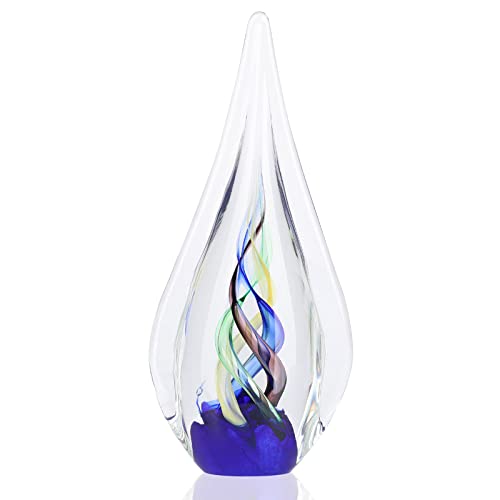 Blown Glass Sculpture, Blue Glass Art Collection Statue, Unique Mediterranean Decorative Glass Teardrop Statue Suitable For Office, Shelf, Dresser, Living Room Coffee Table, Mantelpiece Filling (A) #TOP12