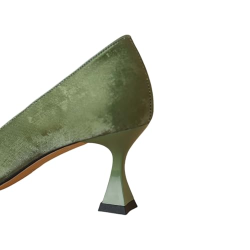 TinaCus Handmade Women's Genuine Leather Pointed Toe Slip-on Spool Heel Pumps3