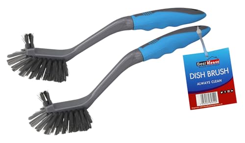 Best House | Dish Brush with Non Slip Handle | Dish Washing Cleaning Brush | Grey Blue | 2 Pcs | Double-Sided Scrub Brush for Pans, Pots, Kitchen Sink Cleaning with Strong Grip and Durable Bristles