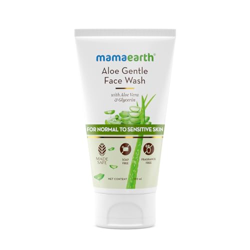 Mamaearth Aloe Gentle Face Wash with Aloe Vera & Glycerin for Sensitive Skin, Dry to Normal Skin -150 ml Gently Cleanses | Hydrates & Soothes Skin | Fragrance & Soap – Free | Non-Irritant