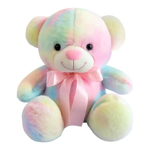 Image of Rainbow Teddy Bear with Pink Bow | Colorful Soft Plush Toy for Kids & Girls | Cute Hugable Stuffed Animal Gift | Premium Soft Toy | 27CM